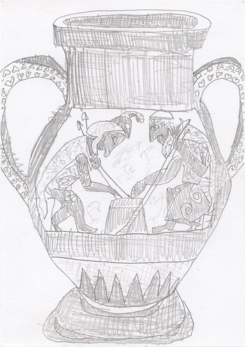 048 &ndash; ExekiasAchilles und Ajax beim Brettspielca. 540 v. Chr.  &ndash; Vase im "Schwarzfigurigen Stil" H&ouml;he 61&nbsp;cmMuseo Etrusco, Vatikan