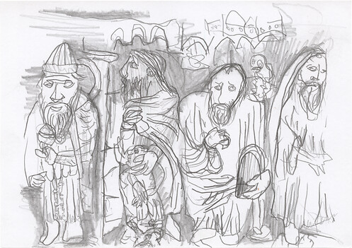 127 &ndash; Unbekannter KünstlerMelchisedek, Abraham und Moses1194  &ndash; Ausschnitt vom Nordportal der Kathedrale von Chartres. Chartres