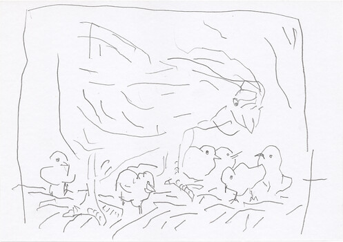 011 &ndash; Pablo PicassoHenne mit Küken1941 &ndash; 1942  &ndash; Illustration zu Buffons Naturgeschichte.Radierung 28&nbsp;cm x 36&nbsp;cm 