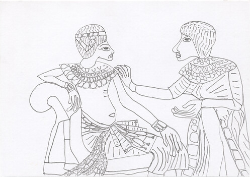 042 &ndash; Unbekannter KünstlerTutanchamun und seine Gemahlinca. 1330 v. Chr.  &ndash; Detail einer vergoldeten Holzarbeit von dem in seinem Grab gefundenen Thron.Vergoldetete Holzarbeit Ägyptisches Museum, Kairo